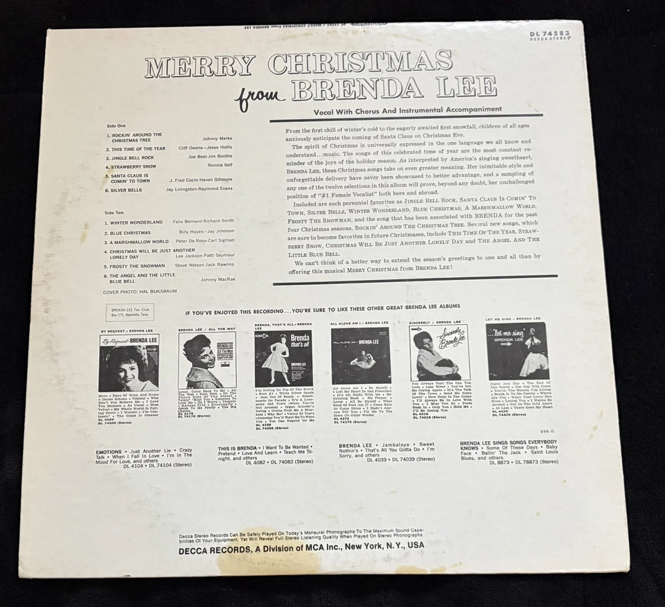 Merry Christmas Brenda Lee LP MCA Records MCA-15021 - Image 1 of 2
