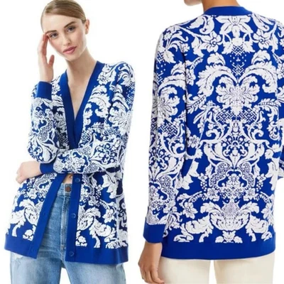Alice + Olivia Bradford Blue & White Paisley Grandpa Cardigan - Size XS - Image 1 of 4