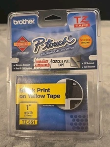Brother TZ-651 24mm 1" inch black on yellow TZ tape Factory Sealed New NOS  - Picture 1 of 4