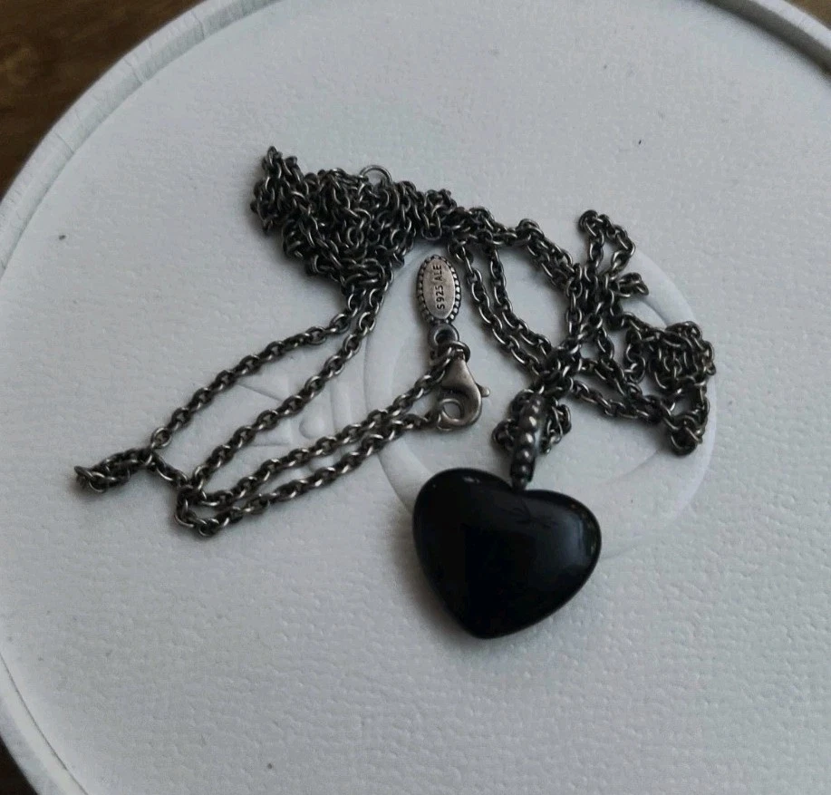   Pandora Kette mit schwarzen Onyx Herz  - Bild 1 von 1