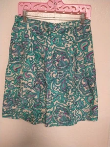 Ann Taylor LOFT Rock Damen 6 Elfenbein Aqua Paisley Plissee Leinenmischung Karriere - Bild 1 von 8