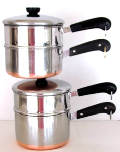 VINTAGE REVERE WARE PRE 68  2 + 3 qt. POTS W/ DOUBLE BOILER & STEAMER FITS BOTH - Picture 1 of 16