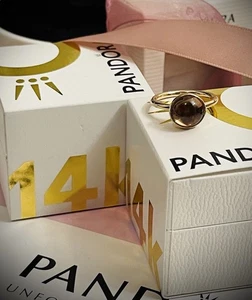 Authentic Pandora 14k Gold POETIC DROPLET Ring 150185NBP RETIRED SZ UK 56/US 7.5 - Picture 1 of 11