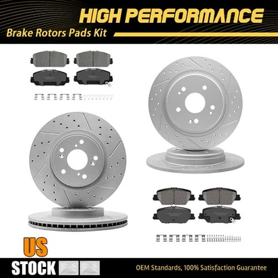 Front Rear Drilled Disc Brake Rotors + Ceramic Pads For 2017- 2022 Honda CR-V - Image 1 of 4