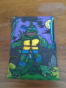 Zeichnung Gemälde Tmnt Leonardo Godzilla Teenage Mutant Ninja Turtles Horror Kunst - Bild 1 von 1