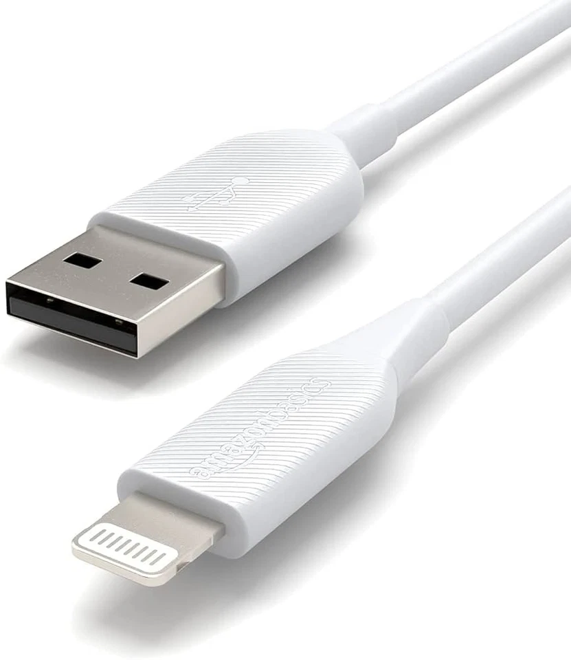 Cabo carregador Amazon Basics USB-A para Light(ning) para iPhone e iPad, 6 pés, branco - Imagem 1 de 1