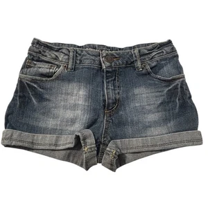 Mossimo Supply Co Denim Shorts Girls Size L 10/12 Adj Waist Cuffed Hem Pockets - Picture 1 of 7
