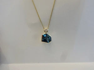 Ausgefallenes Collier London Blue Topas und Brillant  585 er Gold Handarbeit - Picture 1 of 4