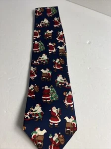 Noel Mens Christmas Necktie Winter Golfing Santa Blue Red 100% Silk 56" - Picture 1 of 7