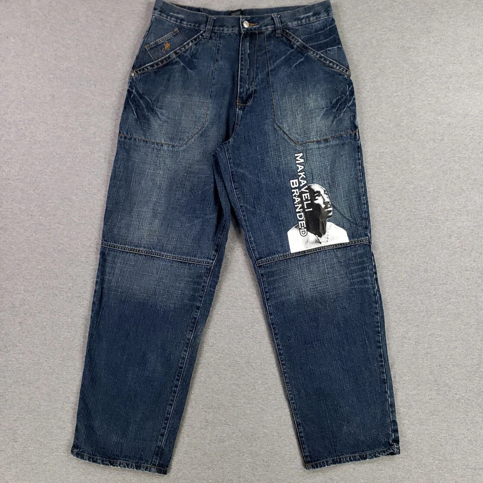 Jeans Makaveli 36 Tupac Años 90 Antigua Escuela Sueltos Retro HipHop DE COLECCIÓN Foto 1 de 4