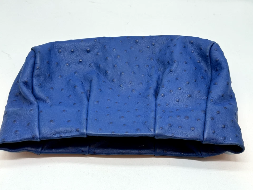 Furla Blue Ostritch Leather Clutch Bag Zipper Womens - Image 1 of 4