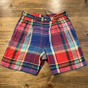 Pantalones Cortos Chinos Vintage Polo Ralph Lauren Plisados A Cuadros Para Hombre Talla 32 Hechos en EE. UU. - Imagen 1 de 6