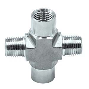 HFS(R) 1/4" NPT Thread Fitting 4 Way Cross (M x F x M x F) Stainless Steel 304 - Picture 1 of 2