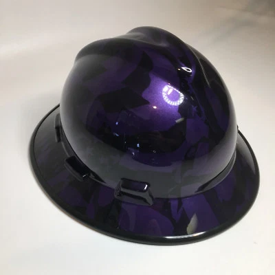 Hydro Dipped Hard Hat MSA Full Brim Plum Crazy Purple Flags W/ Black EdgeGard - Image 1 of 4