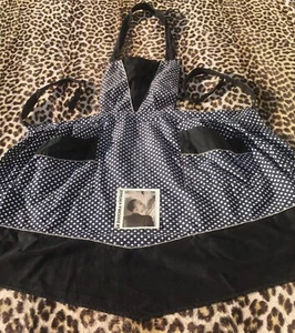 FRENCH 1920s WOMEN FULL BIB APRON~ BLACK & NAVY BLUE & WHITE POLKA DOTS ~ LOVELY - Picture 1 of 6