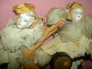 TWO larger antique French bisque head, PIERROT & PIERETTE, boudoir dresser dolls - Picture 1 of 24