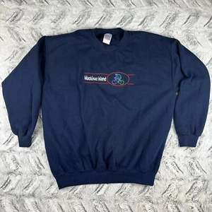 VINTAGE Mackinac Island Sweatshirt Large Blue Crewneck Embroidered Bike Michigan - Picture 1 of 5