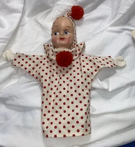 Vintage VTG Clown Hand Puppet Hospital Gift Shop Red White Polka Dot 12” - Picture 1 of 5