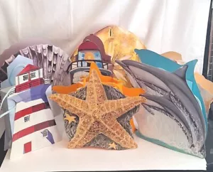Nautical Themed Unique GIFT bags LOT OF 7 BAGS Sandollar Shells Dolphins More - Picture 1 of 18