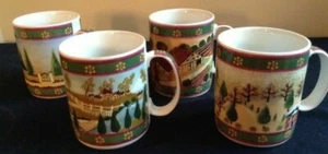 4 Block COUNTRY VILLAGE Kaffeetassen grün gelb GEAR 1995 Jahreszeiten - Bild 1 von 6