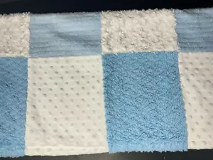 Blue & White Patchwork Squares Baby Blanket Minky Dots Swirl Fur Shaggy Security - Picture 1 of 3