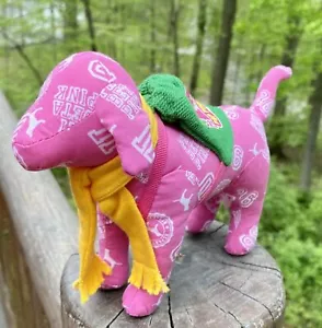 NEW! Victoria's Secret Plush Dog w/ Scarf and Green Backpack Pop Pink 7” - Picture 1 of 8