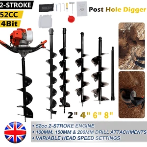 52CC Petrol Post Hole Borer Fence Earth Auger Digger 4 Drill Bits 60cm Extension - Picture 1 of 20
