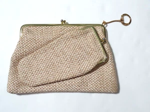 VINTAGE WOVEN BROWN & WHITE BURLAP SMALL CLUTCH W/SUNGLASS POUCH - Picture 1 of 6