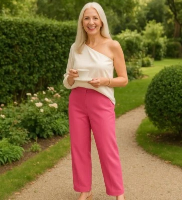 Calça social feminina Josephine Chaus rosa 100% seda tamanho 8 8P - Imagem 1 de 4