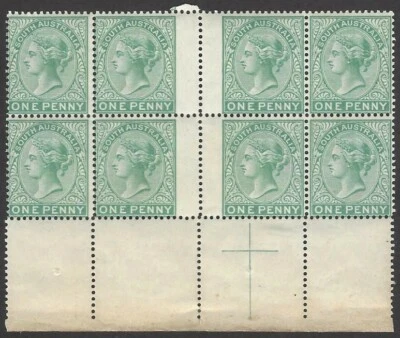 South Australia #57 1868 1p blue-green perf.14 proof MNH block of 8 - Image 1 of 2