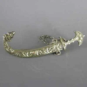 Vintage 800 Silver Filigree Detailed Scabbard Dagger Brooch 1960s - Picture 1 of 7