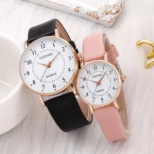 2 Montres Couple Homme Noir Femme Rose Quartz Montre Bracelet Poignet Cuir Pu - Imagen 1 de 15