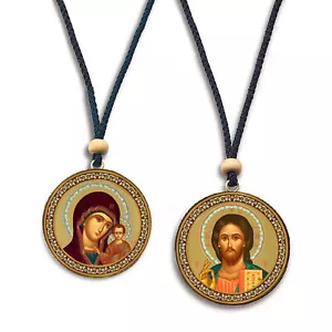 Virgin of Kazan and Christ - Gold Foil Icons - Reversible Car Room Icon Ornament - Bild 1 von 3