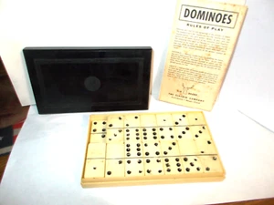 Vintage Elkloid Elk Bakelite Plastic WHITE With BLACK Top Dominoes BARN FIND - Picture 1 of 8
