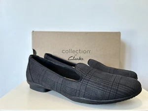 NEU Clarks Damen-Slipper Größe 7 Halbschuhe flache Schuhe Sara Mohn schwarz kariert - Bild 1 von 6