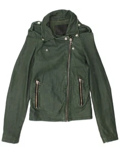 GOOSECRAFT Womens Military Leather Jacket UK 6 XS Green Leather BX01 - Picture 1 of 3