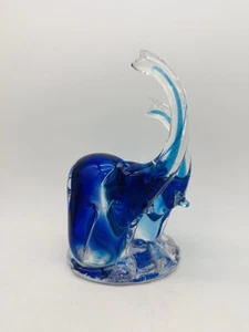 Murano Stil mundgeblasen Doppel Elefant Kunst Glas Briefbeschwerer blau & klar - Bild 1 von 7