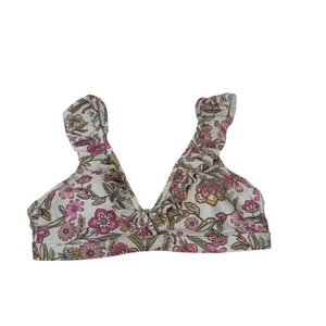 Old Navy Womens Size L Pink Yellow Green Blue Floral Ruffle Bikini Swim Top New - Picture 1 of 12