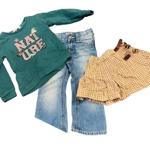 Paket Größe 3 Mädchen Oshkosh Denim Jeans Bootcut + Baby Gap Rock + H&M Sweatshirt - Bild 1 von 4