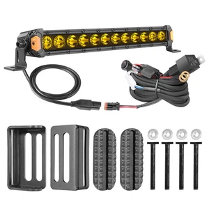 14"Amber LED Light Bar Single Row Driving Work&Hidden Behind Grill Mount Bracket - Picture 1 of 24