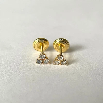 Pendientes de oro macizo de 18k estampados 750 delicados tachuelas de trébol de 5 mm caja de regalo Foto 1 de 4