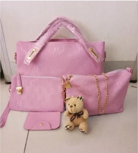 Brand New Ladies Pu Leather Women's Handbag and Wallet Set 4 in 1 Pink - Picture 1 of 1