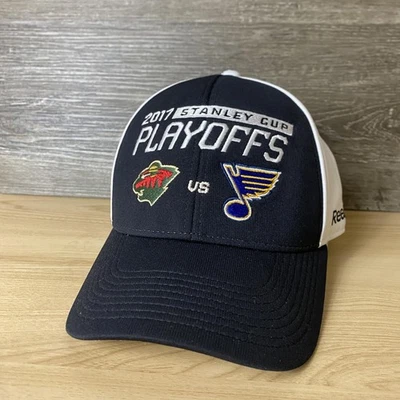 Minnesota Wild St Louis Blues Hat Cap Snap Back NHL Hockey Playoffs Reebok 2017 - Image 1 of 4