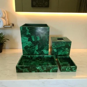 Bathroom Set in Malachite Stone Handmade 4 Piece Bathroom Accessories Luxury - Picture 1 of 4