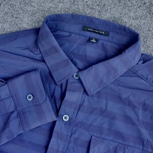 Travis Mathew Striped Button Down Shirt Performance navy Blue stretch Mens sz L - Picture 1 of 6