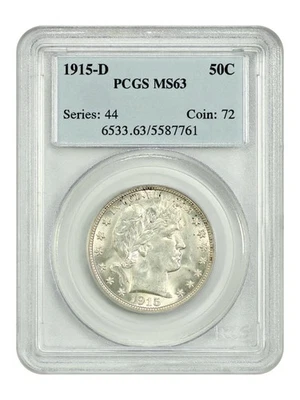 Medio dólar de peluquero 1915-D 50C graduación profesional MS63 Foto 1 de 4