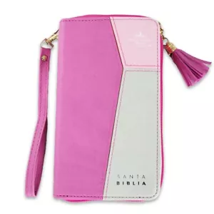 Biblia Tamano Chequera, Cierre RVR 1960 | Imitacion Piel Rosa-Fuscia-Gris Con In - Picture 1 of 3
