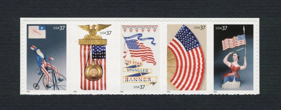 2003 Scott #3776-3780 - 37¢ - Old Glory - Strip of 5 - Mint NH - Image 1 of 1