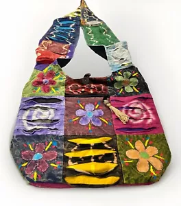 India Boutique Flower Tote Handbag Crossbody Cloth Shoulder Multicolor Boho - Picture 1 of 7