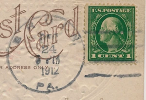BRUIN, PA. 4-BAR CANCEL. 1912. SENT TO- PLUMVILLE, PA. 2 VERY SMALL TOWNS. - Picture 1 of 3